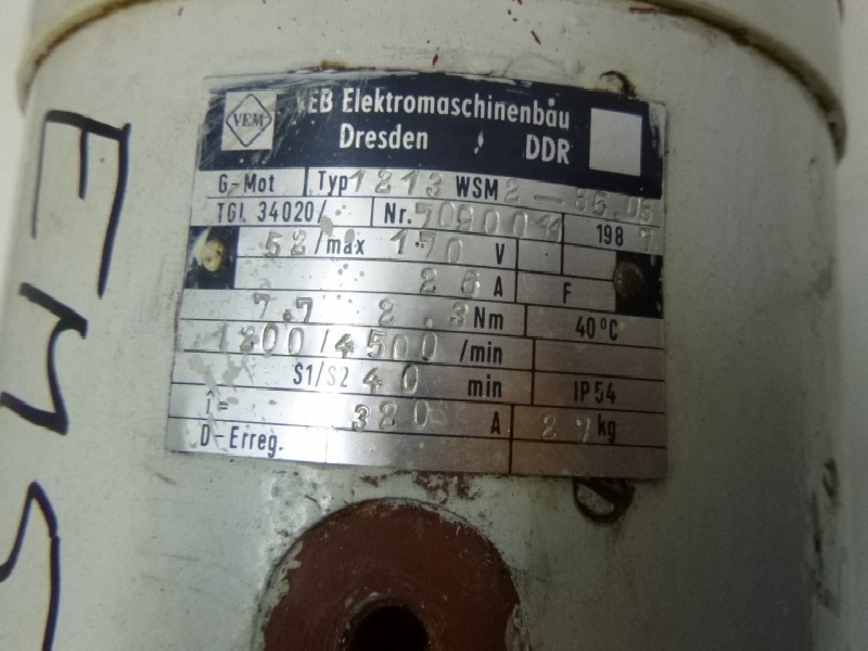 Gleichstrommotor VEM 1213 WSM2-85.08 ( 1213WSM2-85.08 ) Ersatzteil u.a. für Fräsmaschine AUERBACH FkrSRS 250 CNC-H 646 ! gebraucht ! Bilder auf Industry-Pilot